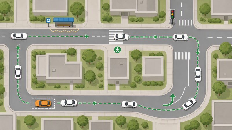 科目三道路考试路线示意:灯光、路口、变道与靠边停车的顺序